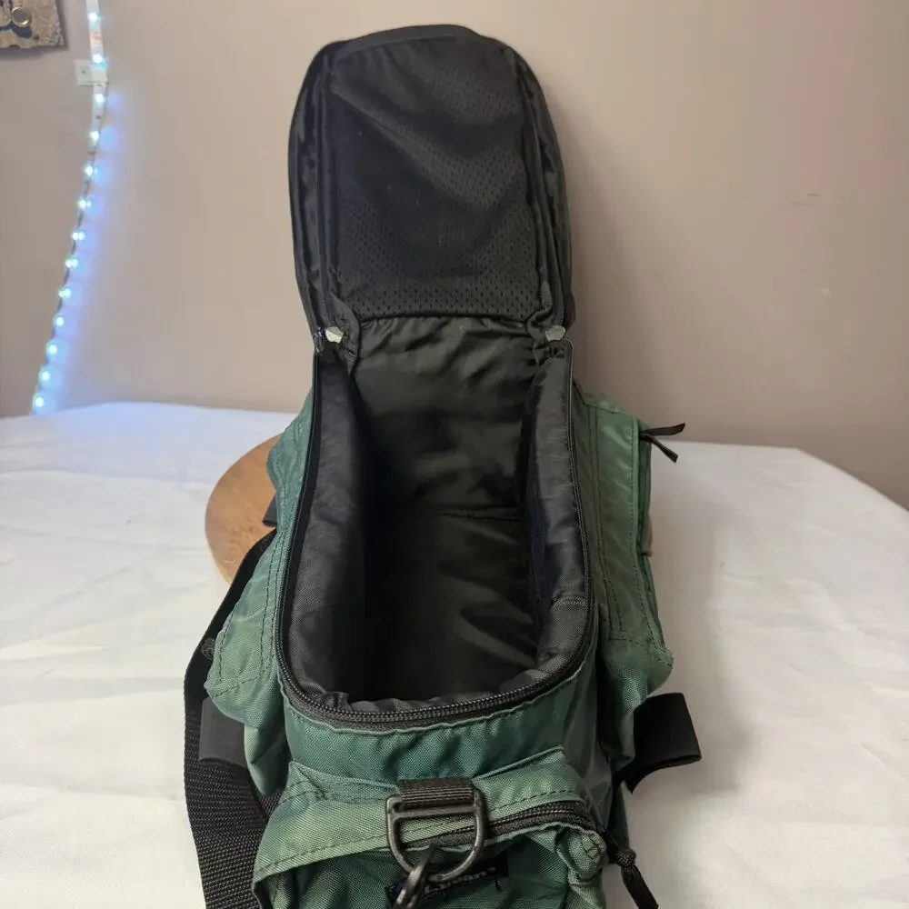 Vintage L.L. Bean Camera Bag Green Nylon Bag Elastic and Hook & Loop Straps
